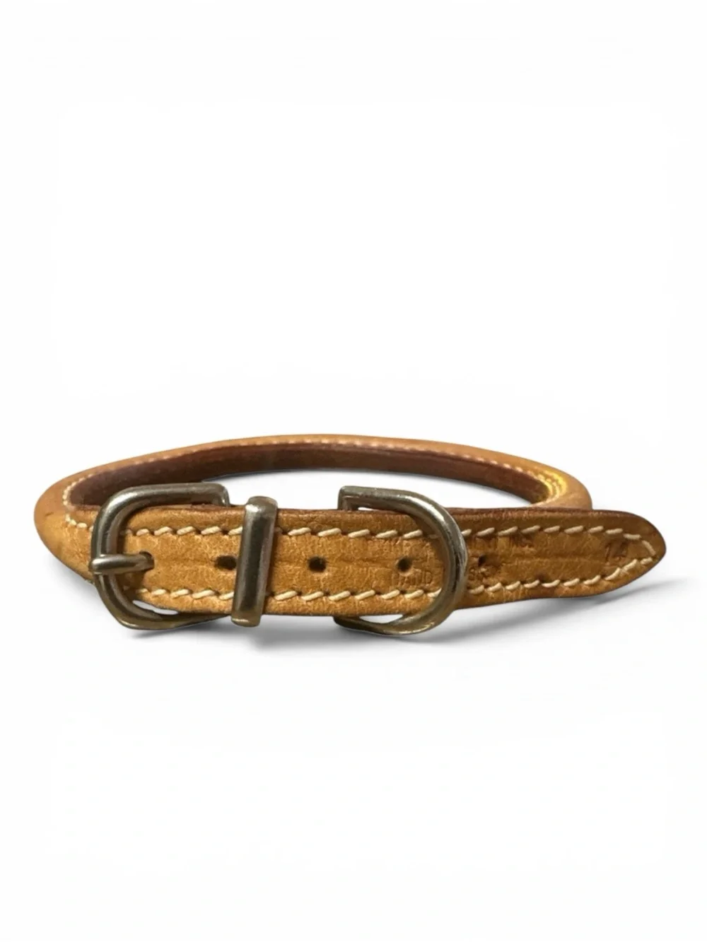 Round Buckle Dog Collar in Tan Leather